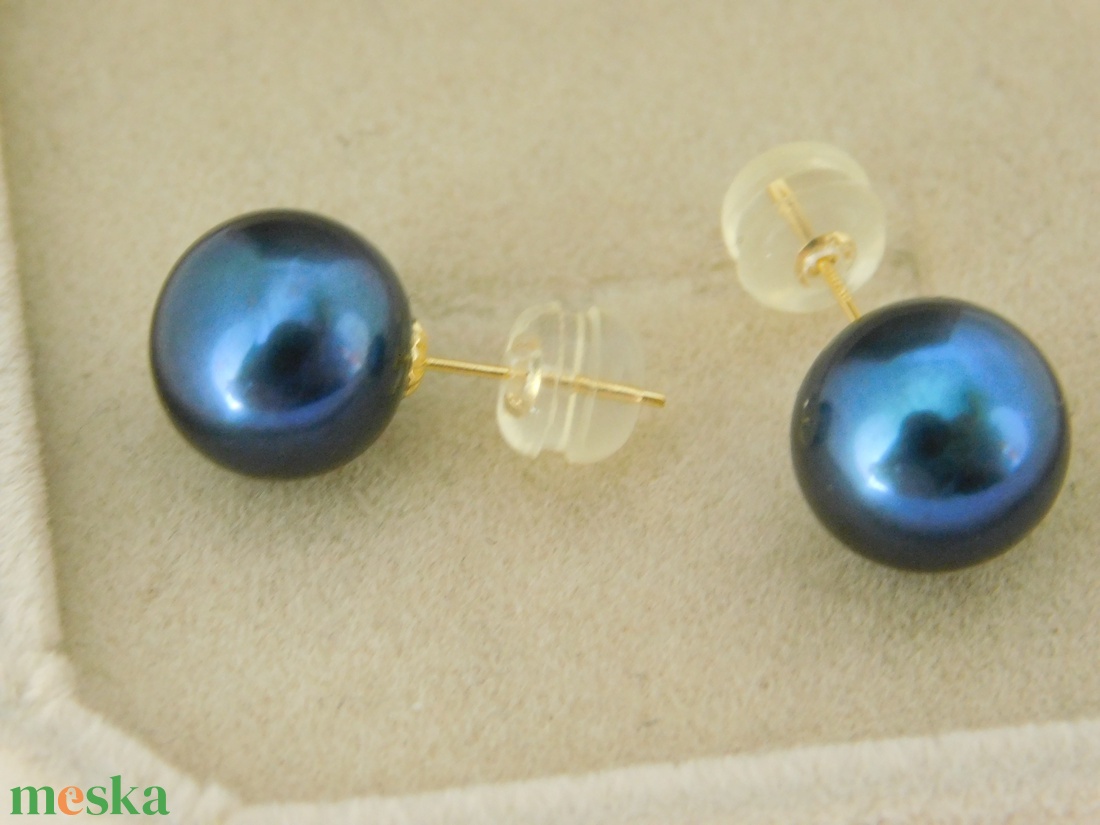 Tahiti Gyöngy Fülbevalók 18 K Arany Gyönyörű színben 9.5 mm-es Sósvízi Gyöngyökkel - ékszer - fülbevaló - pötty fülbevaló - Meska.hu