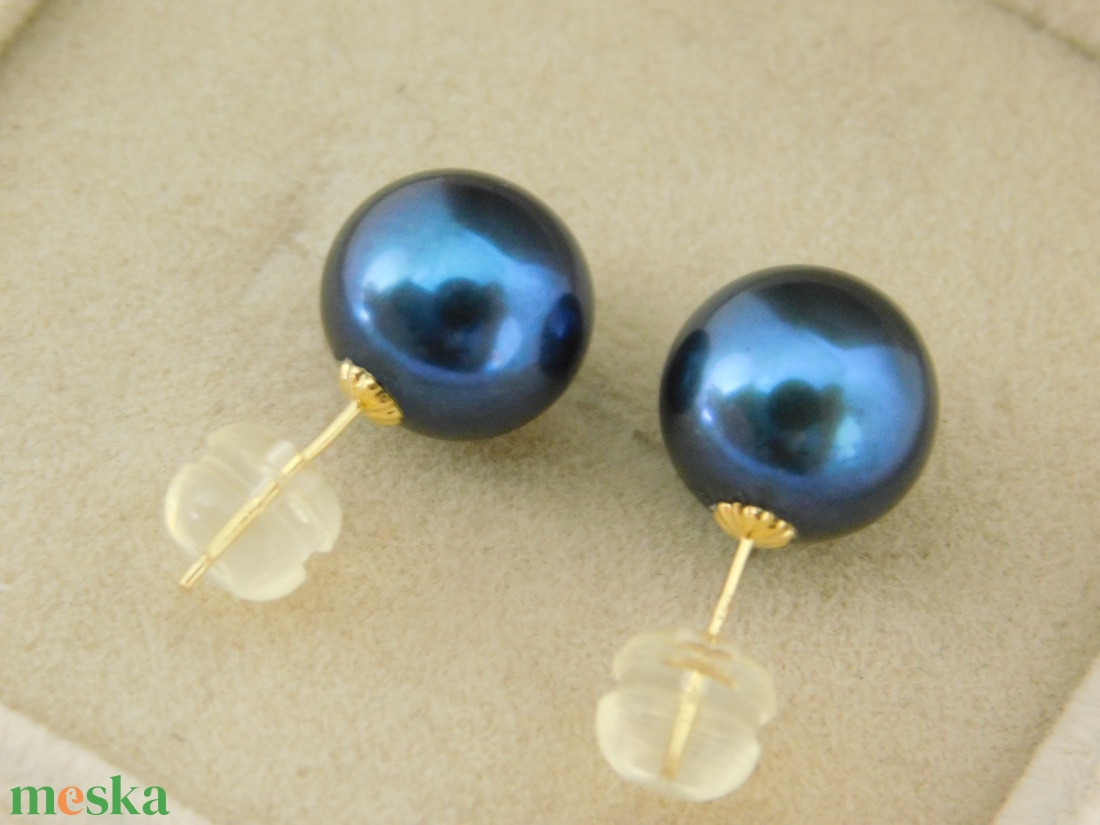 Tahiti Gyöngy Fülbevalók 18 K Arany Gyönyörű színben 9.5 mm-es Sósvízi Gyöngyökkel - ékszer - fülbevaló - pötty fülbevaló - Meska.hu