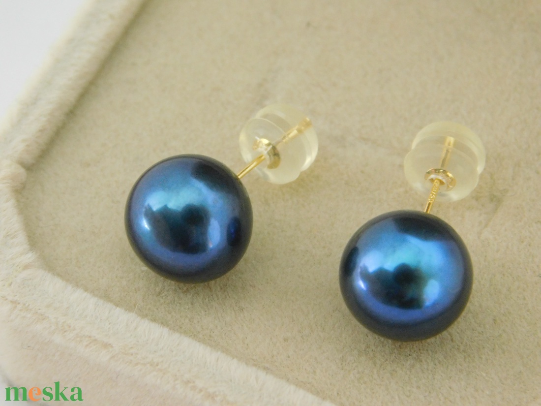 Tahiti Gyöngy Fülbevalók 18 K Arany Gyönyörű színben 9.5 mm-es Sósvízi Gyöngyökkel - ékszer - fülbevaló - pötty fülbevaló - Meska.hu