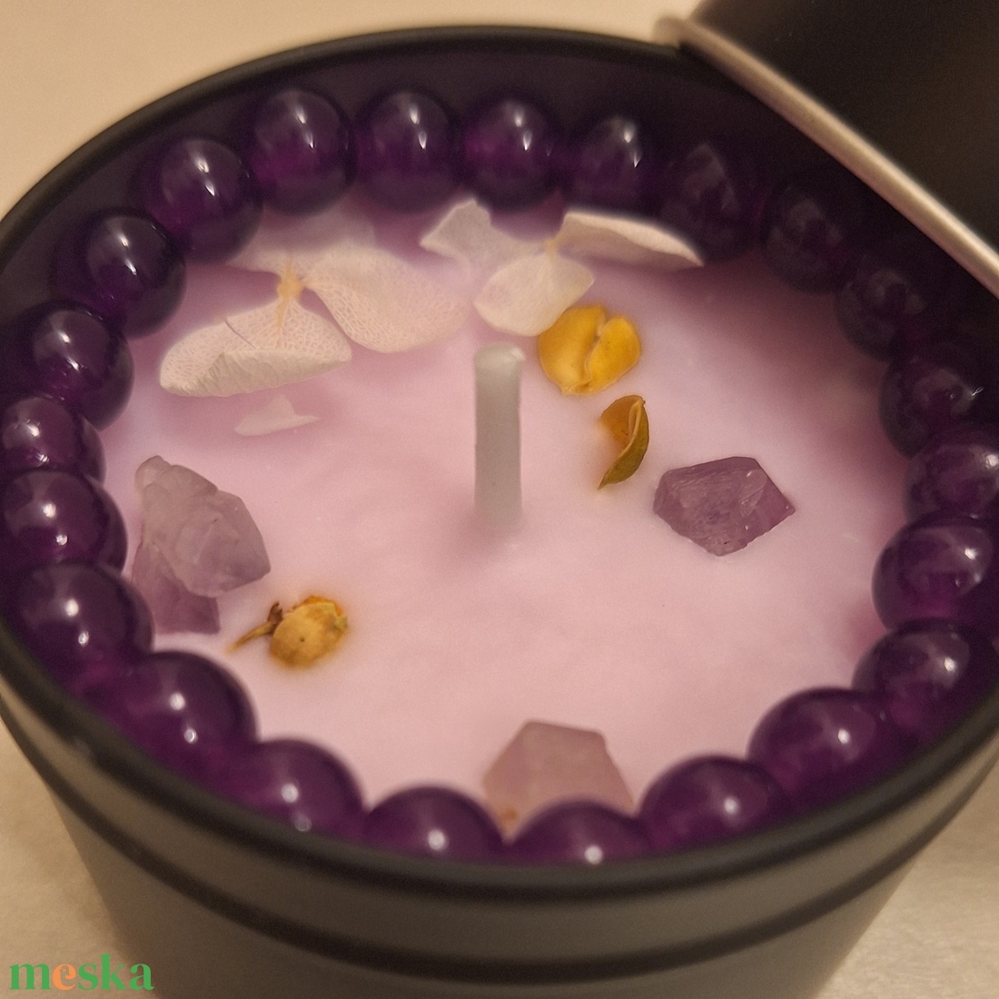 Édes álom - levendula illatú szója gyertya karkötővel - karácsony - karácsonyi lakásdekoráció - karácsonyi illatgyertya, mécses - Meska.hu