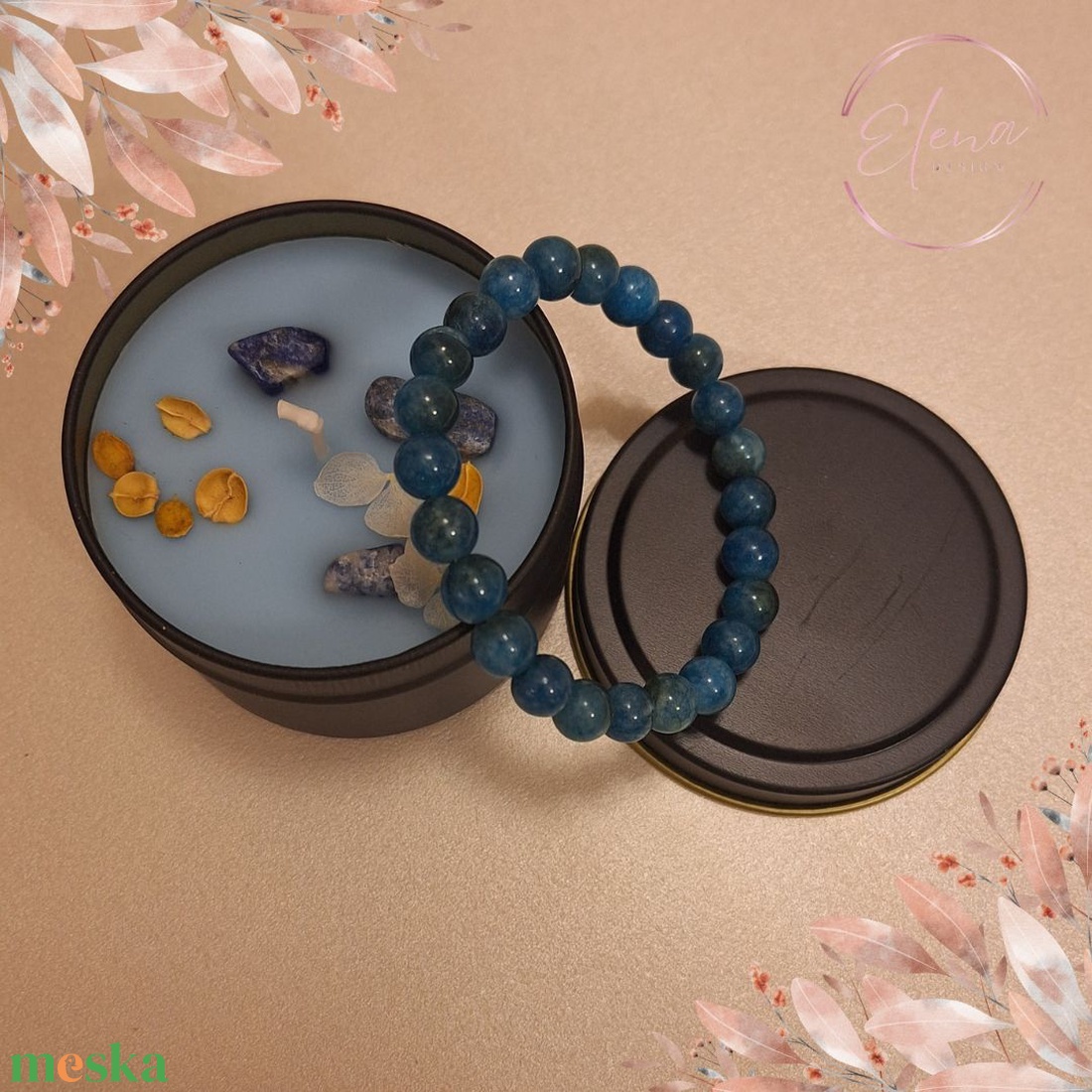 Csillagfény - rozmaring illatú szója gyertya ásványkarkötővel - karácsony - karácsonyi lakásdekoráció - karácsonyi illatgyertya, mécses - Meska.hu