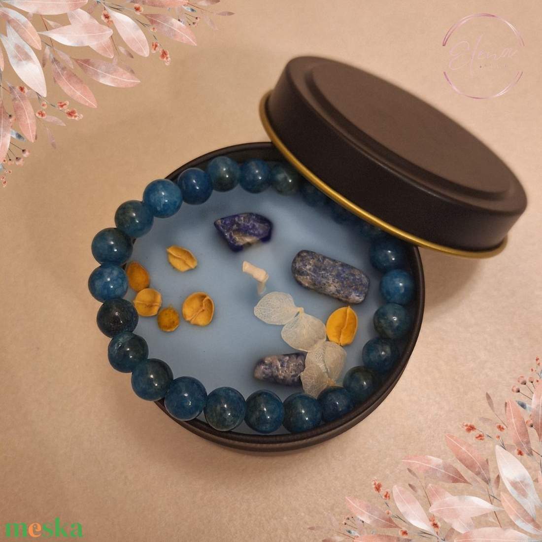 Csillagfény - rozmaring illatú szója gyertya ásványkarkötővel - karácsony - karácsonyi lakásdekoráció - karácsonyi illatgyertya, mécses - Meska.hu