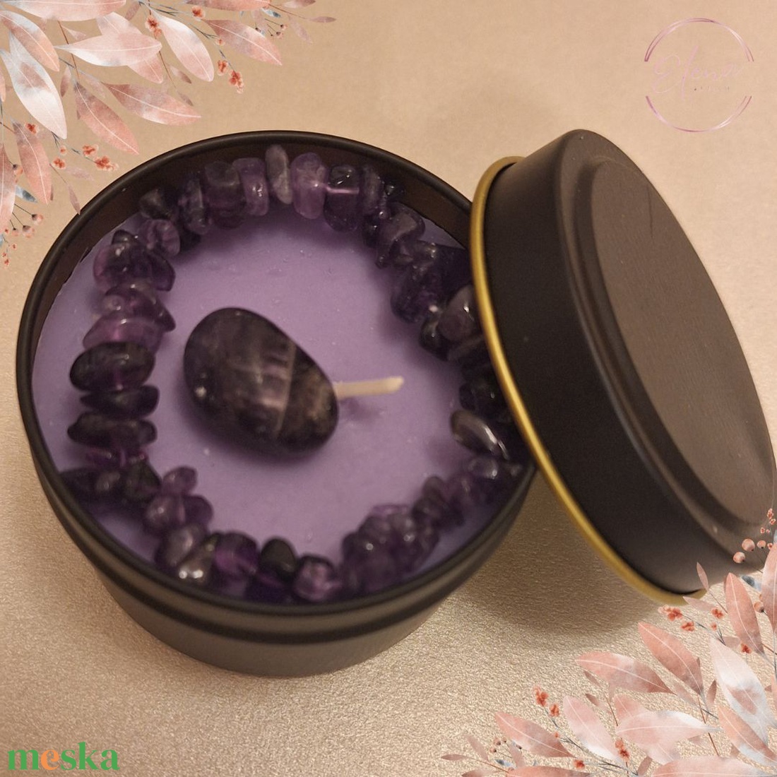 Édes álom - levendula illatú szója gyertya Ametiszt ásványkarkötővel - karácsony - karácsonyi lakásdekoráció - karácsonyi illatgyertya, mécses - Meska.hu