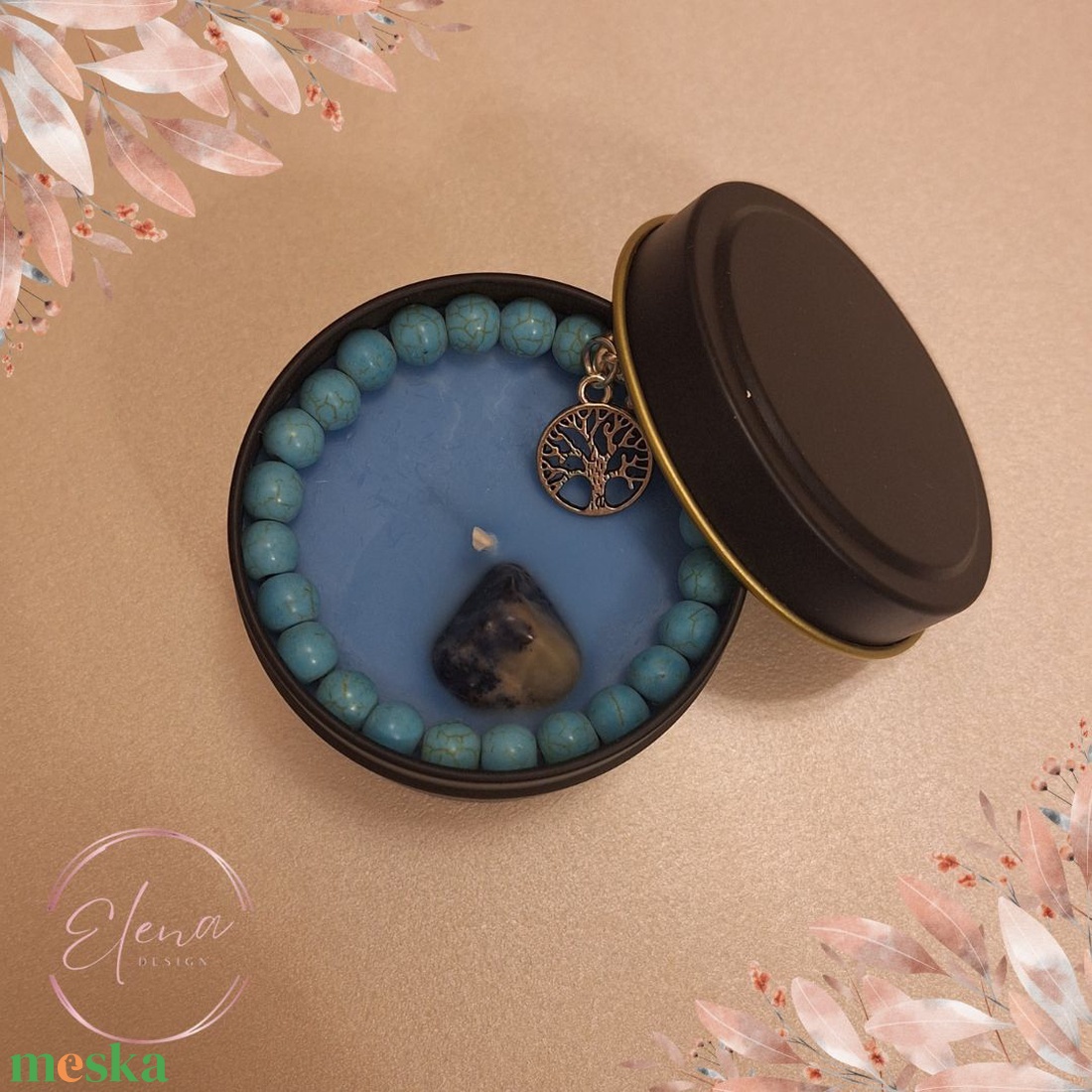 Csillagfény - rozmaring illatú szója gyertya Howlit ásványkarkötővel - karácsony - karácsonyi lakásdekoráció - karácsonyi illatgyertya, mécses - Meska.hu