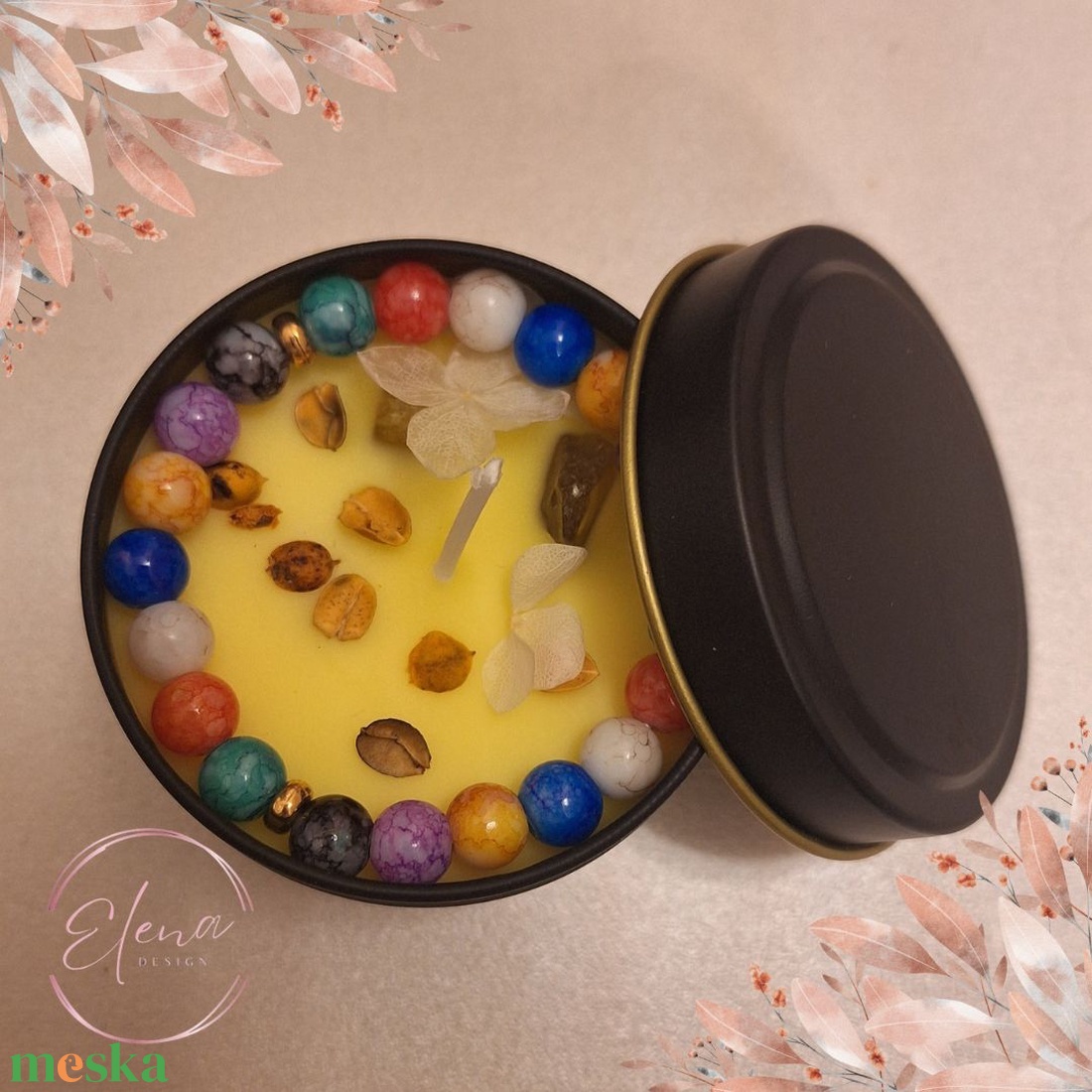 Aranyláng - jázmin illatú szója gyertya karkötővel - karácsony - karácsonyi lakásdekoráció - karácsonyi illatgyertya, mécses - Meska.hu