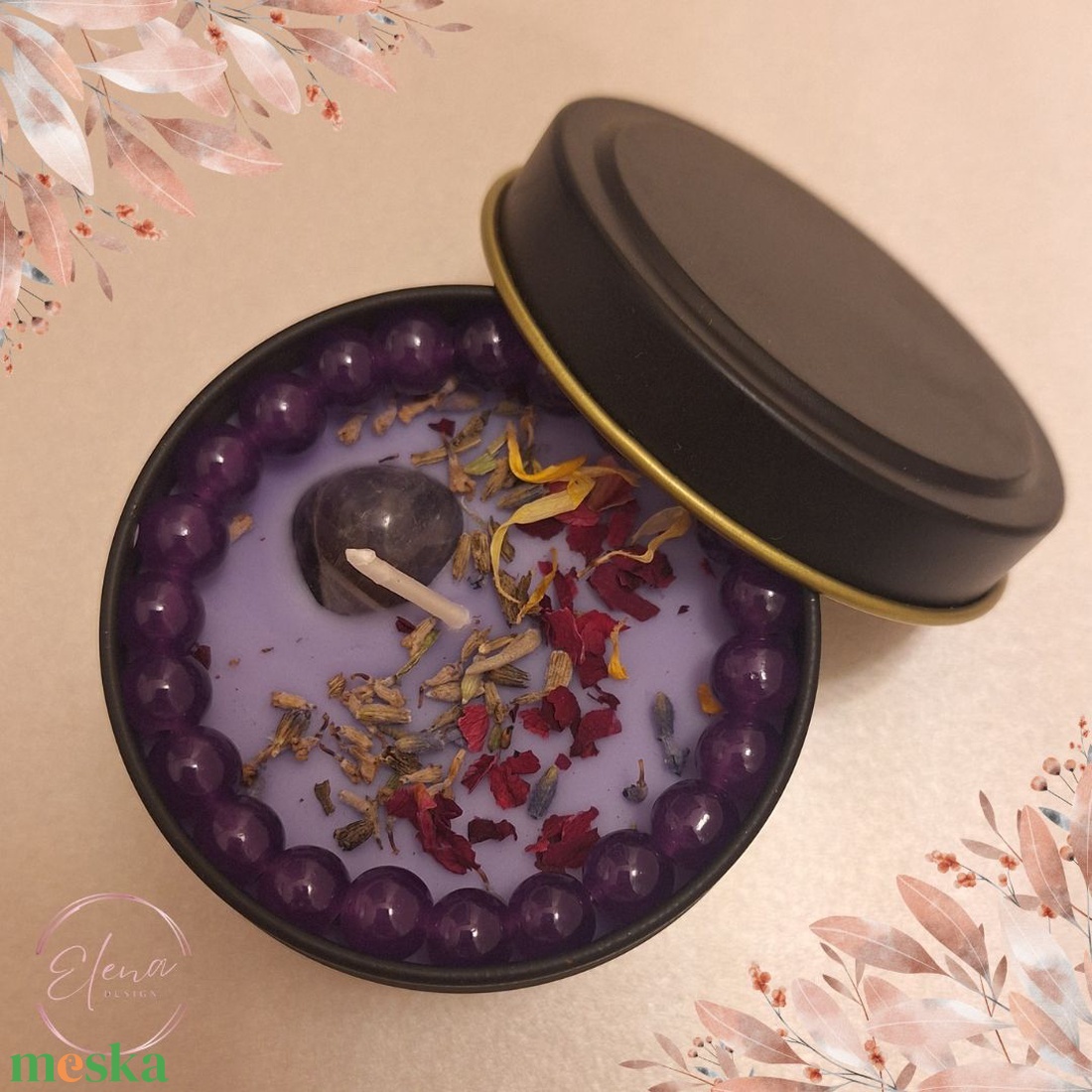 Édes álom - levendula illatú szója gyertya karkötővel - karácsony - karácsonyi lakásdekoráció - karácsonyi illatgyertya, mécses - Meska.hu