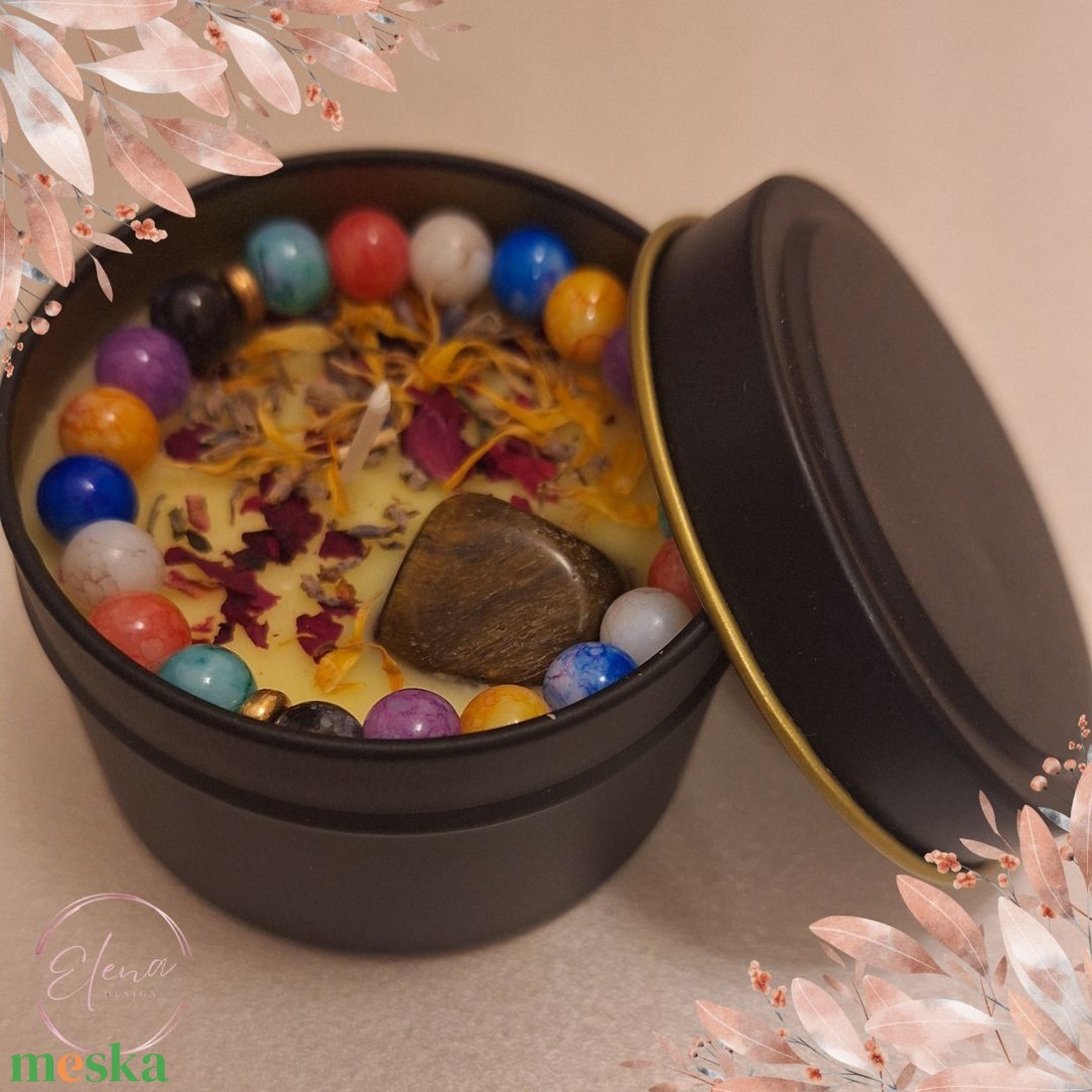 Aranyláng - jázmin illatú szója gyertya karkötővel - karácsony - karácsonyi lakásdekoráció - karácsonyi illatgyertya, mécses - Meska.hu