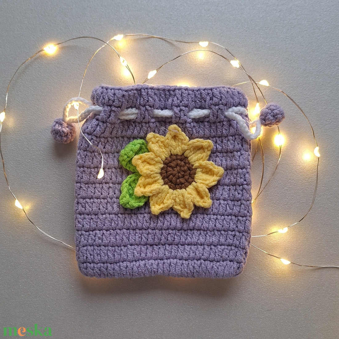 Horgolt kis szütyő - napraforgó - táska & tok - pénztárca & más tok - aprópénztartó - Meska.hu