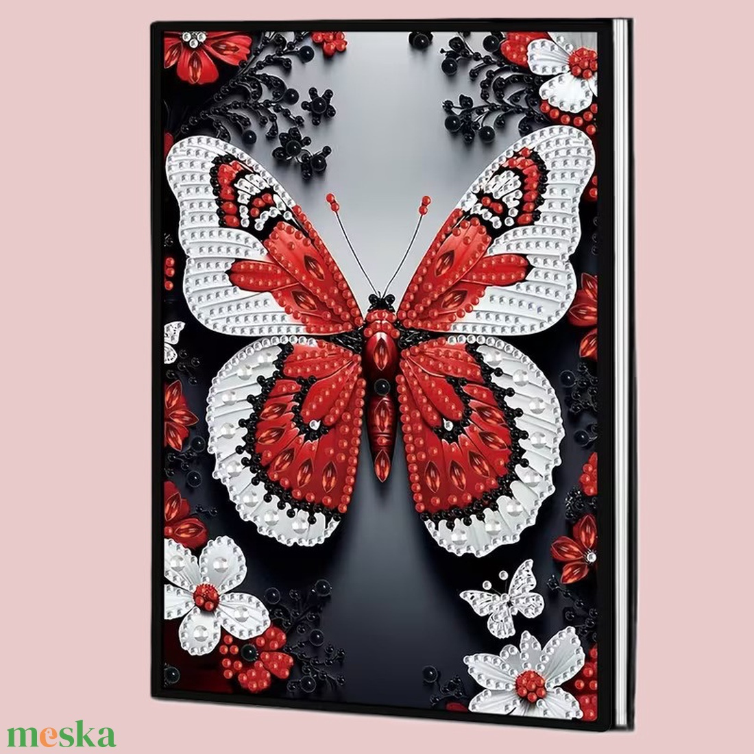 Piros-fehér pillangó jegyzetfüzet - otthon & életmód - papír, írószer - jegyzetfüzet & napló - Meska.hu