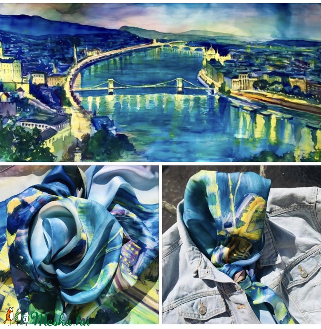 Natúr selyem sál-festmény Ragyogó Budapest147x53cm - - Meska.hu Natúr selyem sál-festmény Ragyogó Budapest147x53cm - - Meska.hu
