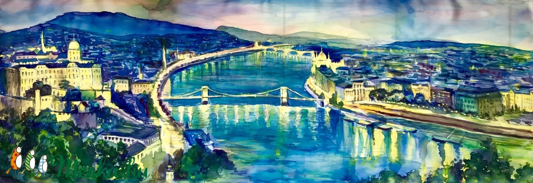 Natúr selyem sál-festmény Ragyogó Budapest147x53cm - - Meska.hu Natúr selyem sál-festmény Ragyogó Budapest147x53cm - - Meska.hu