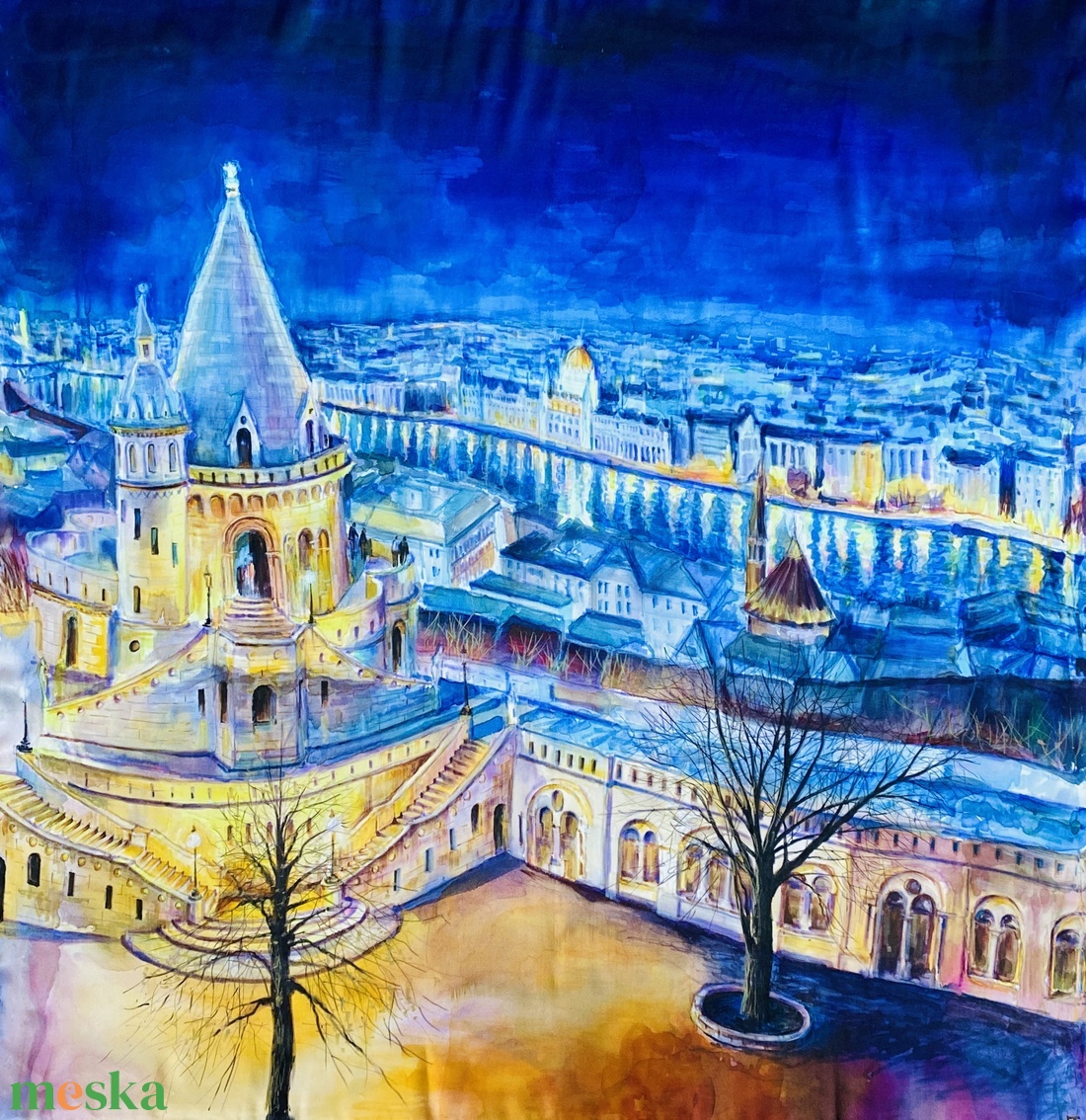 Fényes Budapest selyemfestmény/kendő - ruha & divat - sál, sapka, kendő - kendő - Meska.hu