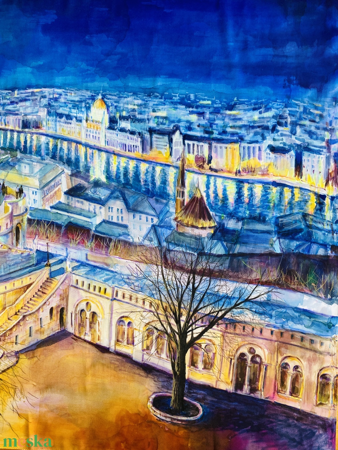 Fényes Budapest selyemfestmény/kendő - ruha & divat - sál, sapka, kendő - kendő - Meska.hu