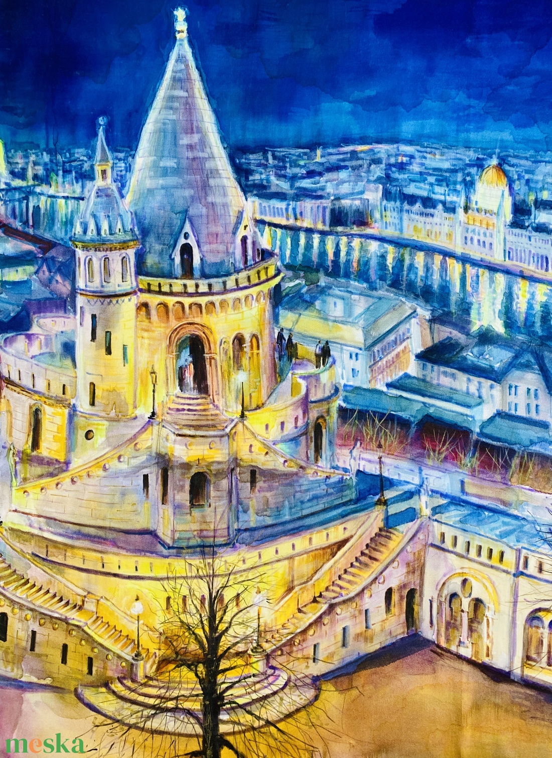 Fényes Budapest selyemfestmény/kendő - ruha & divat - sál, sapka, kendő - kendő - Meska.hu