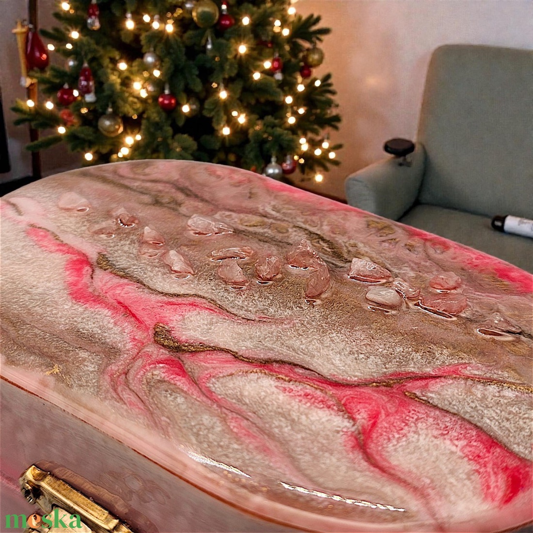 Ovális ékszerdoboz � púder rózsaszín kvarc ihletéssel - ékszer - ékszertartó - ékszerdoboz - Meska.hu