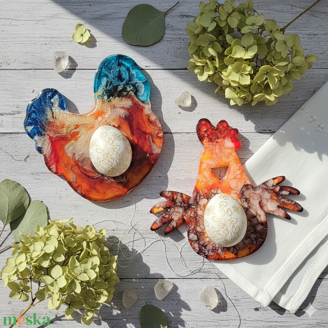 Húsvéti tojásalátét � kézzel készült epoxi kakas / tyúk forma - otthon & életmód - dekoráció - húsvéti asztaldíszek - Meska.hu