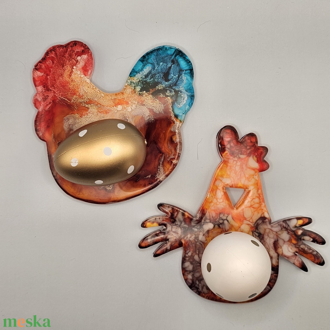 Húsvéti tojásalátét � kézzel készült epoxi kakas / tyúk forma - otthon & életmód - dekoráció - húsvéti asztaldíszek - Meska.hu