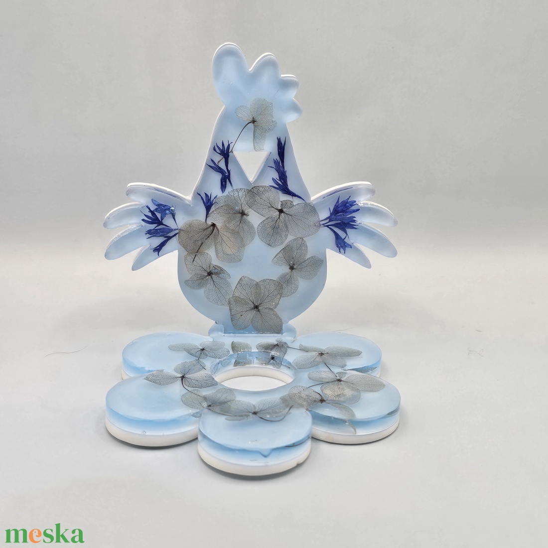 Húsvéti tojásalátét tyúk figurával � epoxi, valódi szárított virágok - otthon & életmód - dekoráció - húsvéti asztaldíszek - Meska.hu