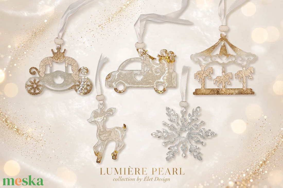 LUMI�RE PEARL � 5 darabos kézműves karácsonyfadísz szett díszdobozban - karácsony - karácsonyi lakásdekoráció - karácsonyfadíszek - Meska.hu