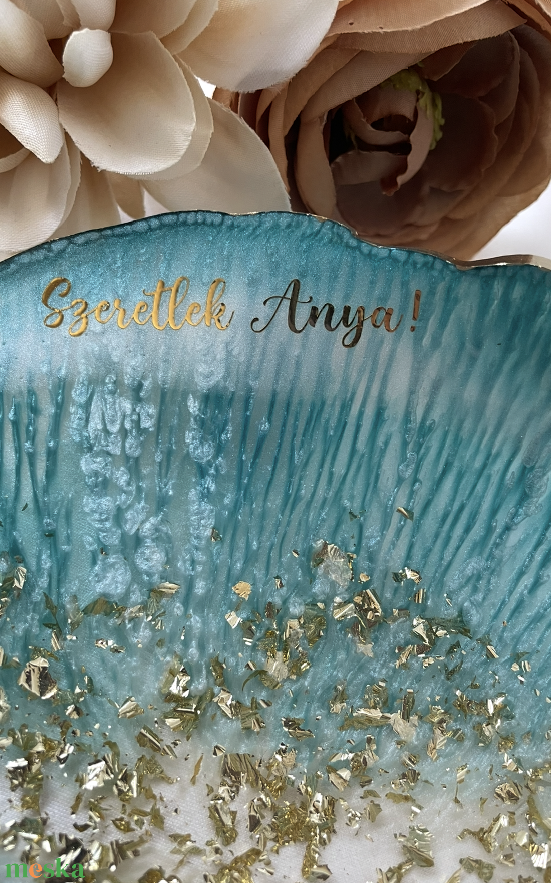 Egyedi epoxy tál � Anyák napi ajándék, arany díszítéssel - otthon & életmód - dekoráció - asztal és polc dekoráció - dekorációs tál, tartó - Meska.hu