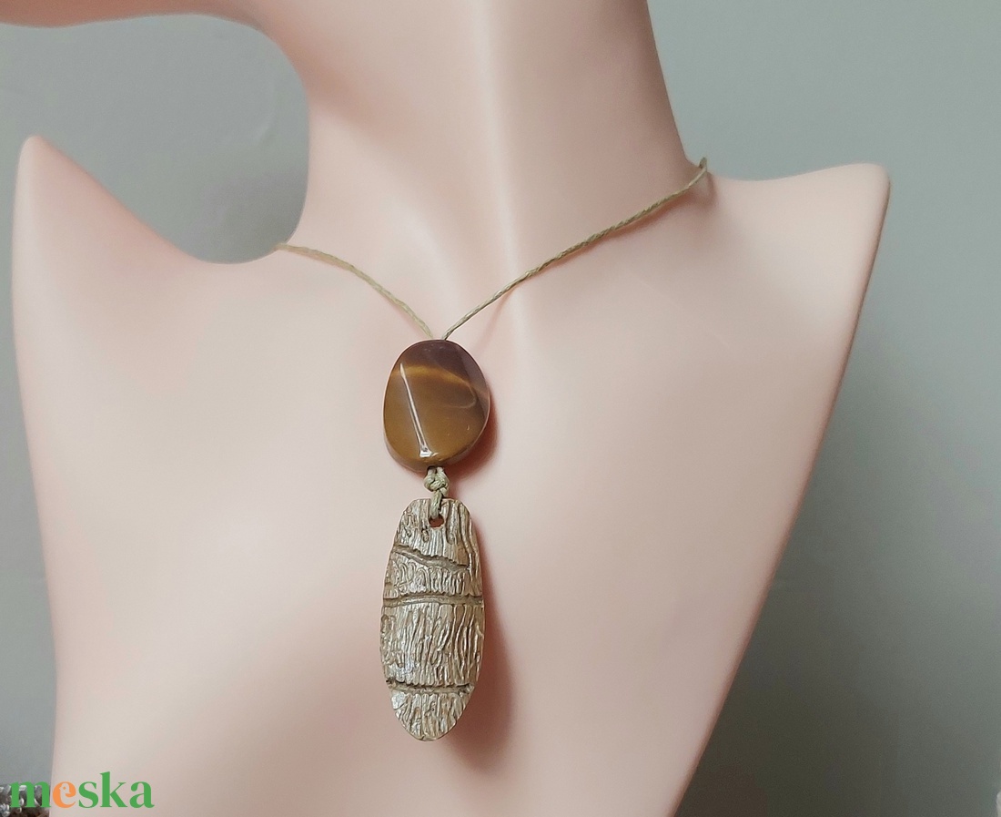 Olajfa amulett, nyaklánc mokait jáspis ásvánnyal - ékszer - nyaklánc - medálos nyaklánc - Meska.hu