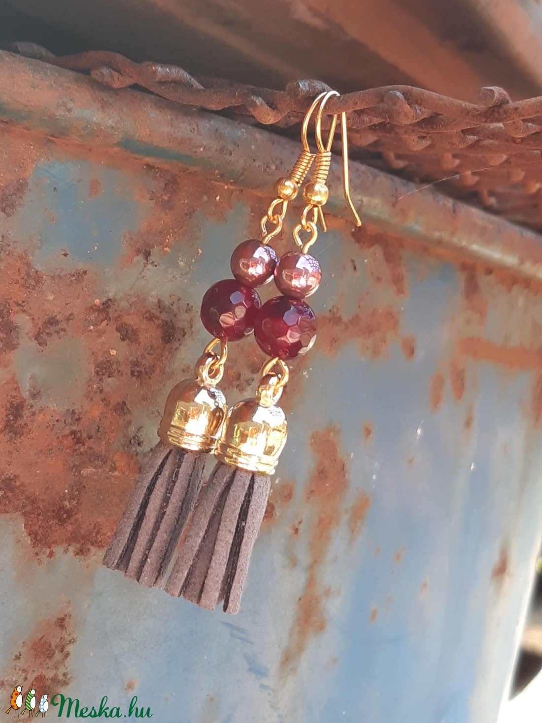 Szürke bojt-ásványos fülbevaló - ékszer - fülbevaló - rojtos fülbevaló - Meska.hu