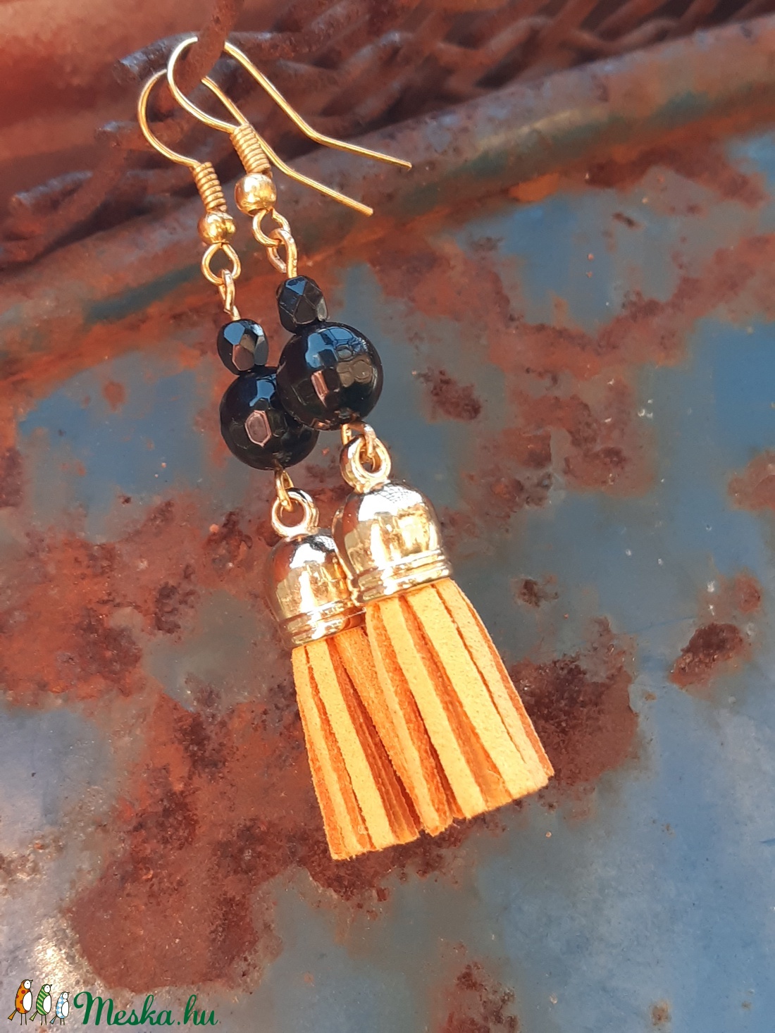 Okker sárga bojt-ásványos fülbevaló - ékszer - fülbevaló - rojtos fülbevaló - Meska.hu