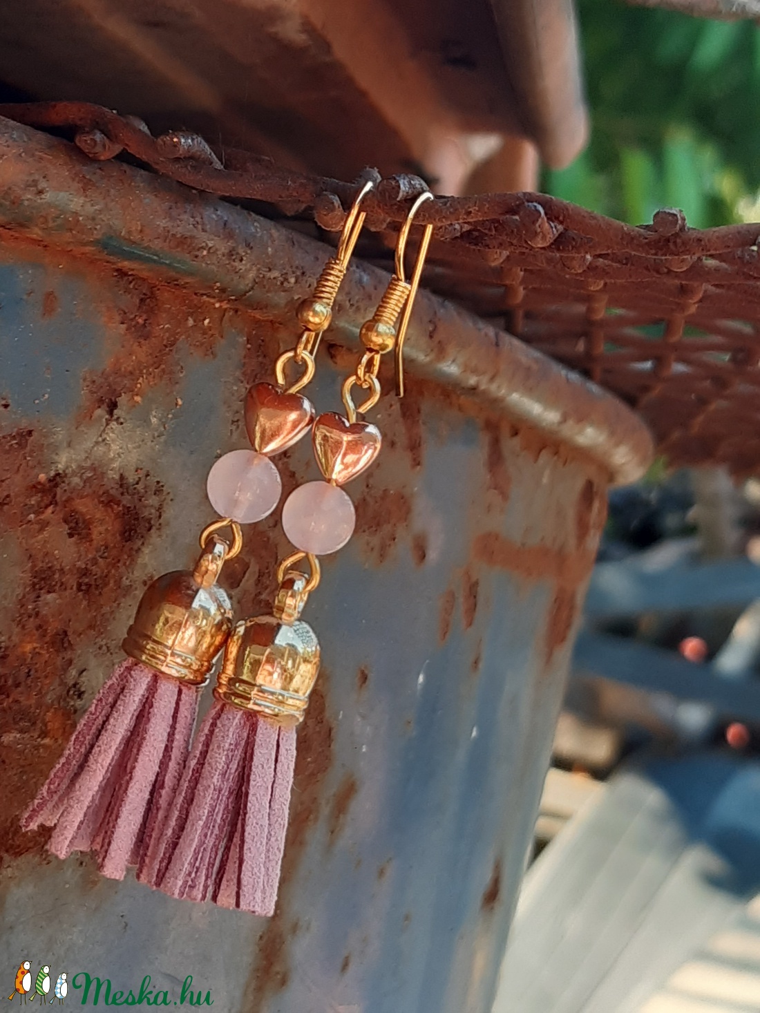 Lila bojt-ásványos fülbevaló - ékszer - fülbevaló - rojtos fülbevaló - Meska.hu