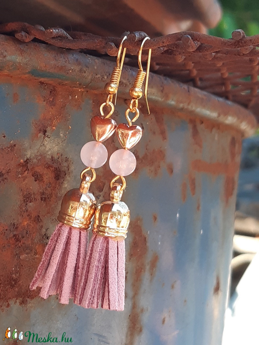 Lila bojt-ásványos fülbevaló - ékszer - fülbevaló - rojtos fülbevaló - Meska.hu