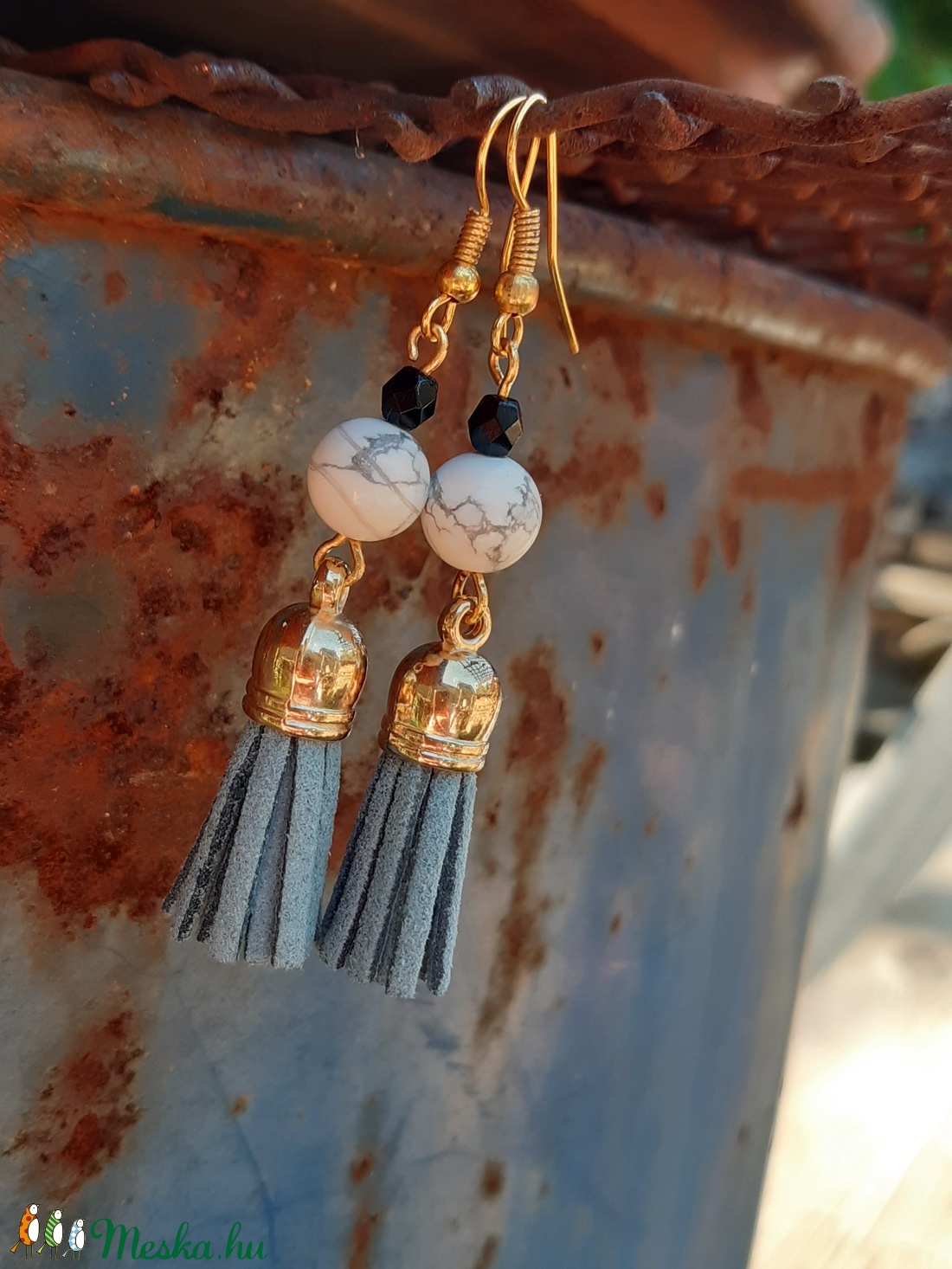 Türtiz bojt-ásványos fülbevaló - ékszer - fülbevaló - rojtos fülbevaló - Meska.hu