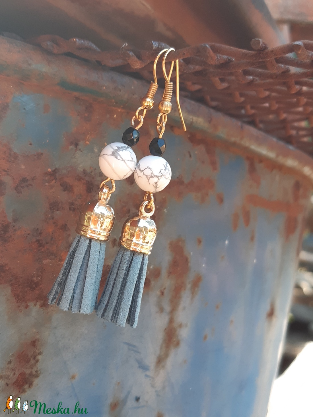 Türtiz bojt-ásványos fülbevaló - ékszer - fülbevaló - rojtos fülbevaló - Meska.hu