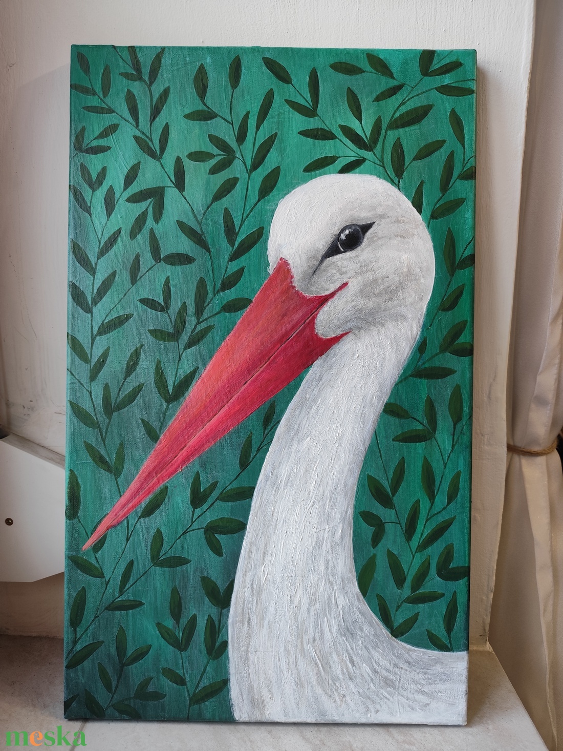 Akril gólya festmény feszített vászonon - KERET NÉLKÜL - művészet - festmény - akril - Meska.hu