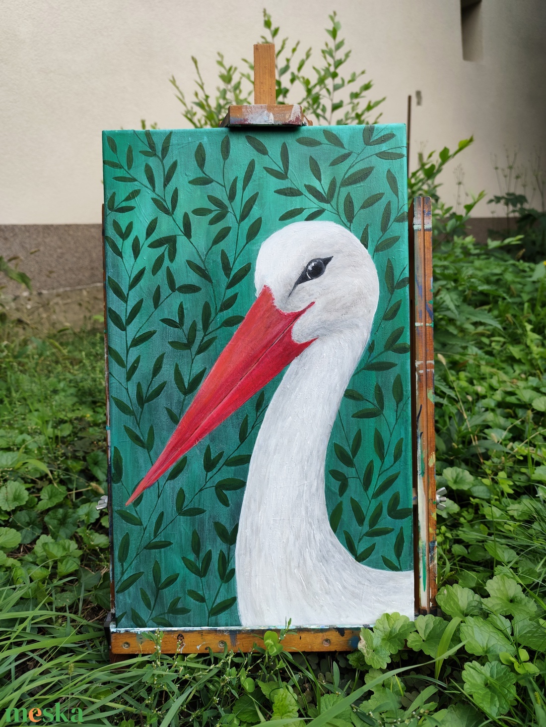 Akril gólya festmény feszített vászonon - KERET NÉLKÜL - művészet - festmény - akril - Meska.hu