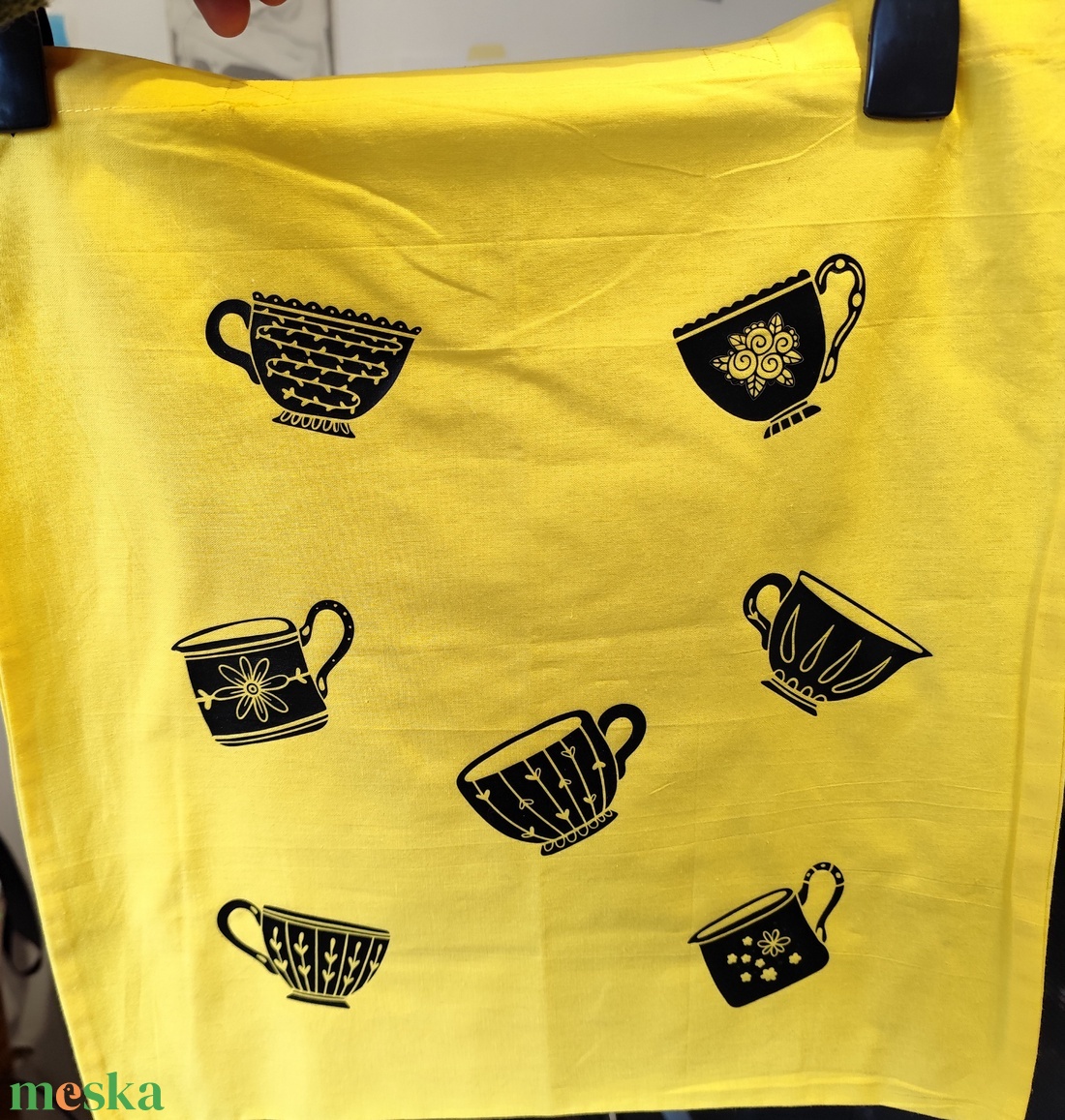 Görbe bögre vászontáska - táska & tok - bevásárlás & shopper táska - shopper, textiltáska, szatyor - Meska.hu