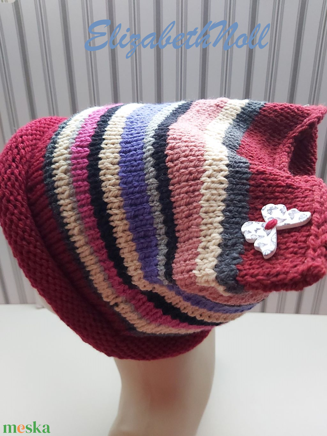 Csíkos kötött sapka - ruha & divat - sál, sapka, kendő - sapka - Meska.hu