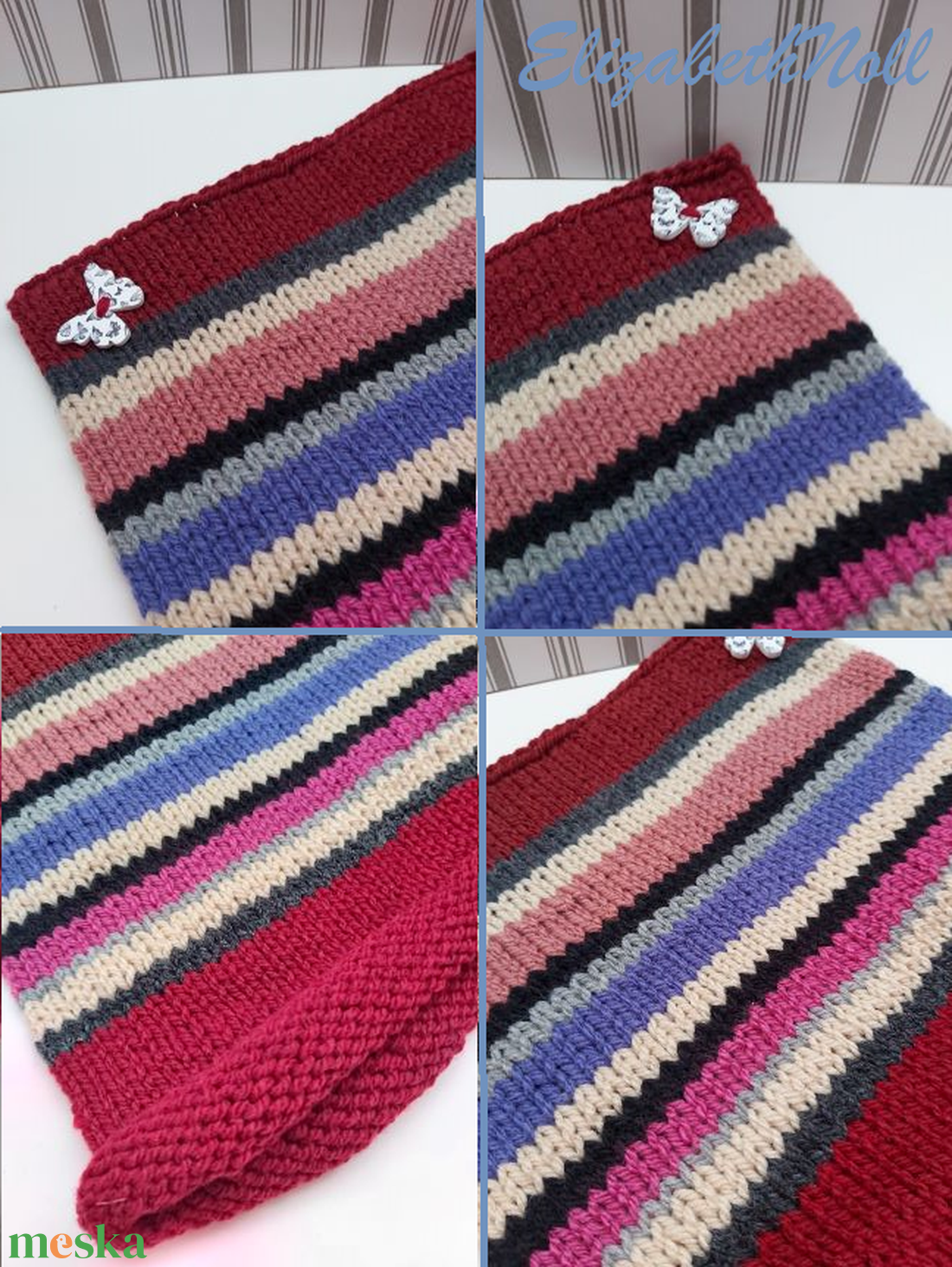 Csíkos kötött sapka - ruha & divat - sál, sapka, kendő - sapka - Meska.hu