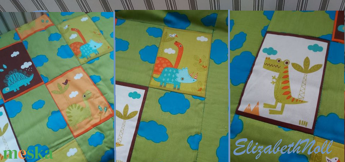 Dínós ágynemű szett - otthon & életmód - babaszoba, gyerekszoba - szett kiságyba - Meska.hu