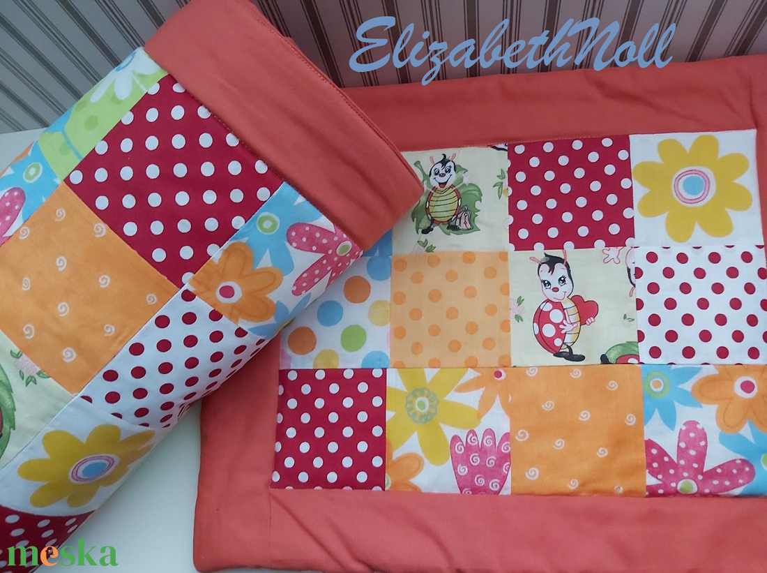 Katicás- pöttyös-virágos ágynemű szett - otthon & életmód - babaszoba, gyerekszoba - szett kiságyba - Meska.hu