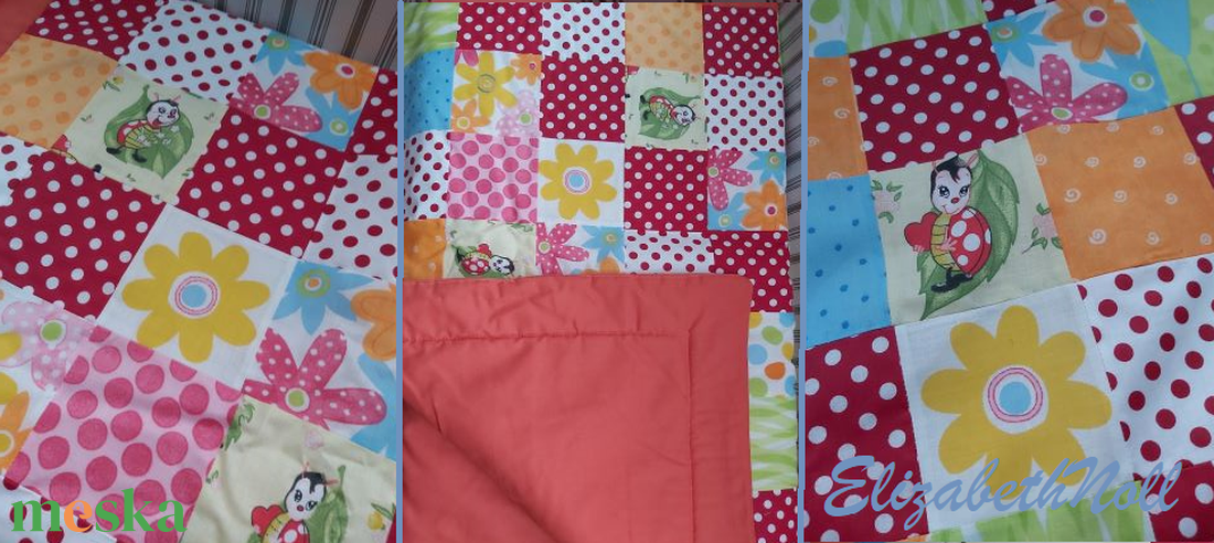 Katicás- pöttyös-virágos ágynemű szett - otthon & életmód - babaszoba, gyerekszoba - szett kiságyba - Meska.hu