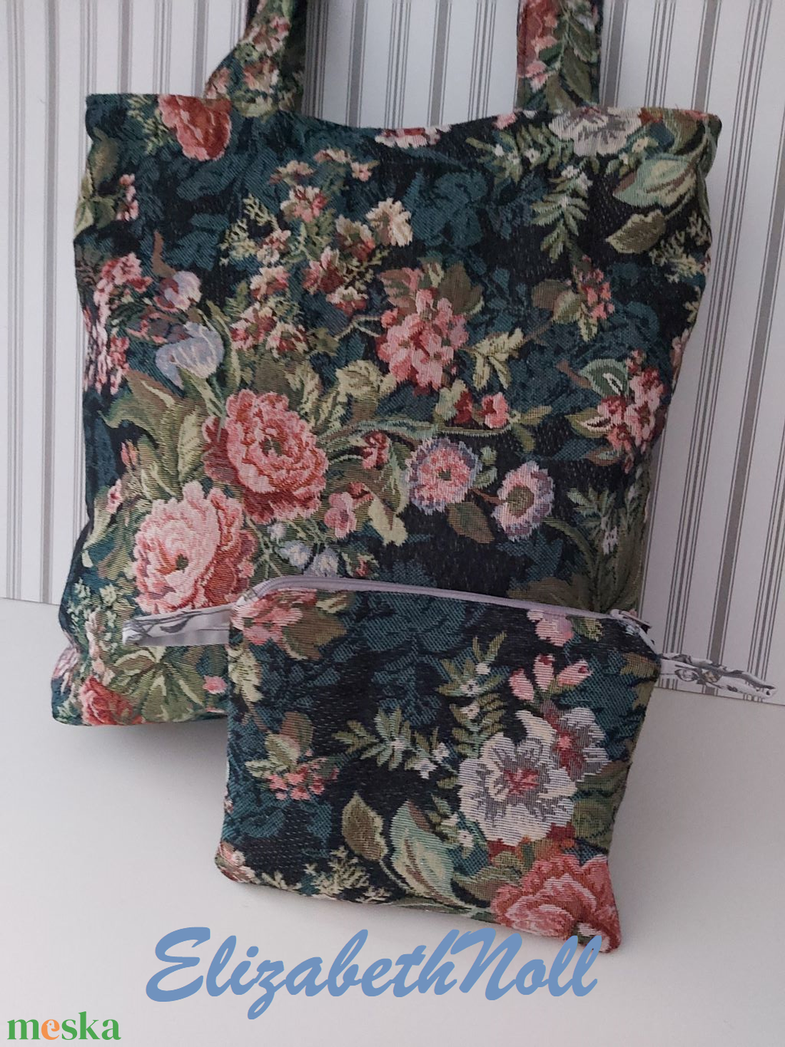 Egyedi bevásárlótáska virágmintás gobelin anyagból - táska & tok - kézitáska & válltáska - nagy pakolós táska - Meska.hu