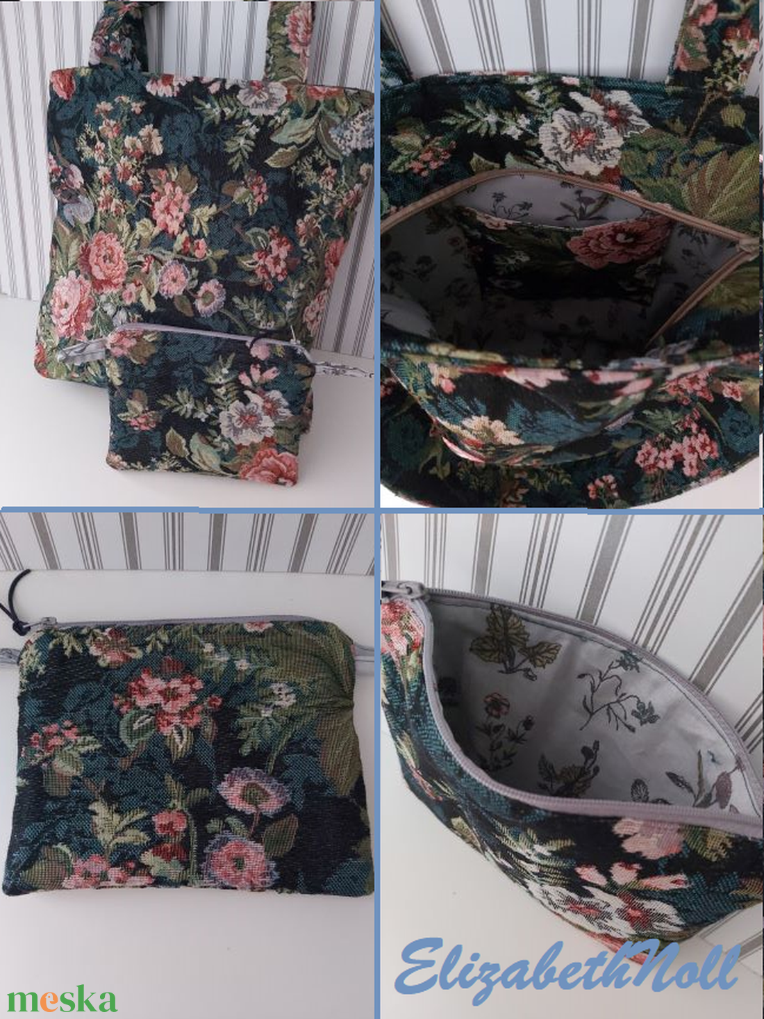 Egyedi bevásárlótáska virágmintás gobelin anyagból - táska & tok - kézitáska & válltáska - nagy pakolós táska - Meska.hu