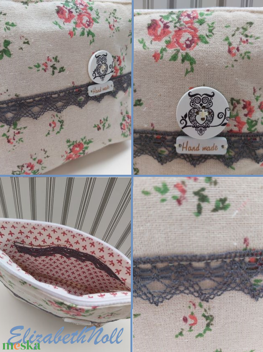 Virágos neszesszer bagollyal - otthon & életmód - papír, írószer - tolltartó & ceruzatekercs - Meska.hu