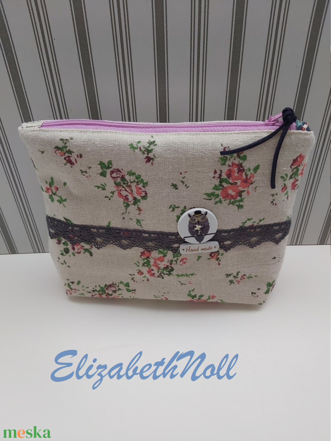 Virágos neszesszer bagollyal - otthon & életmód - papír, írószer - tolltartó & ceruzatekercs - Meska.hu