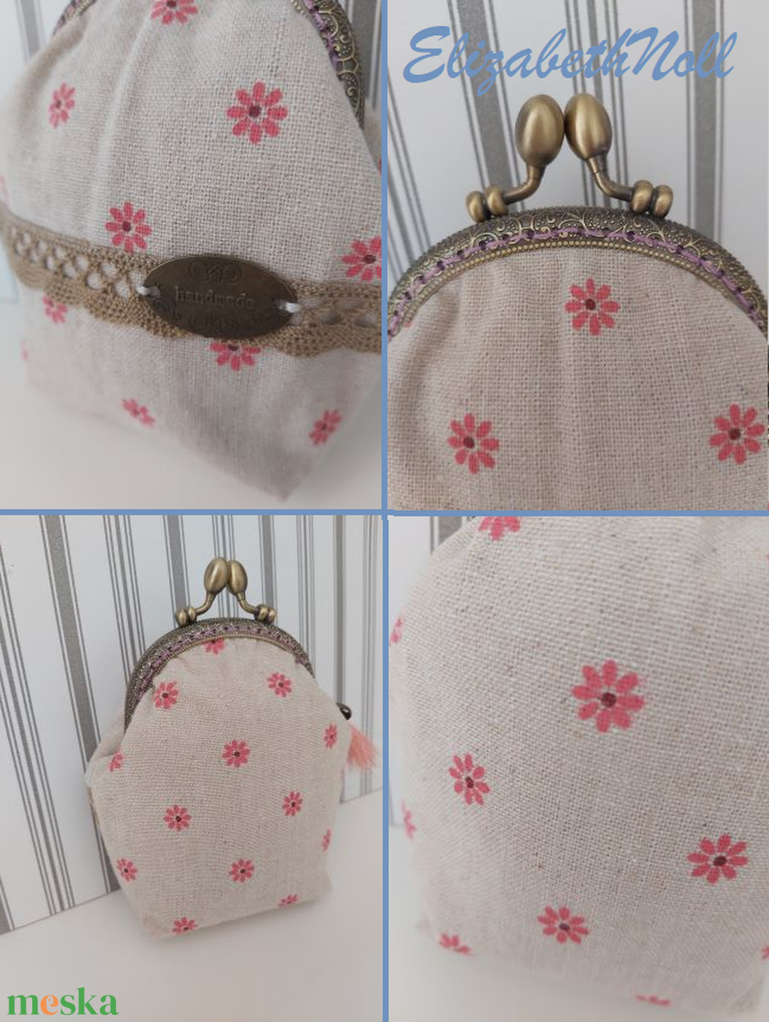 Lenvászon virágos pénztárca, neszesszer - táska & tok - neszesszer - Meska.hu