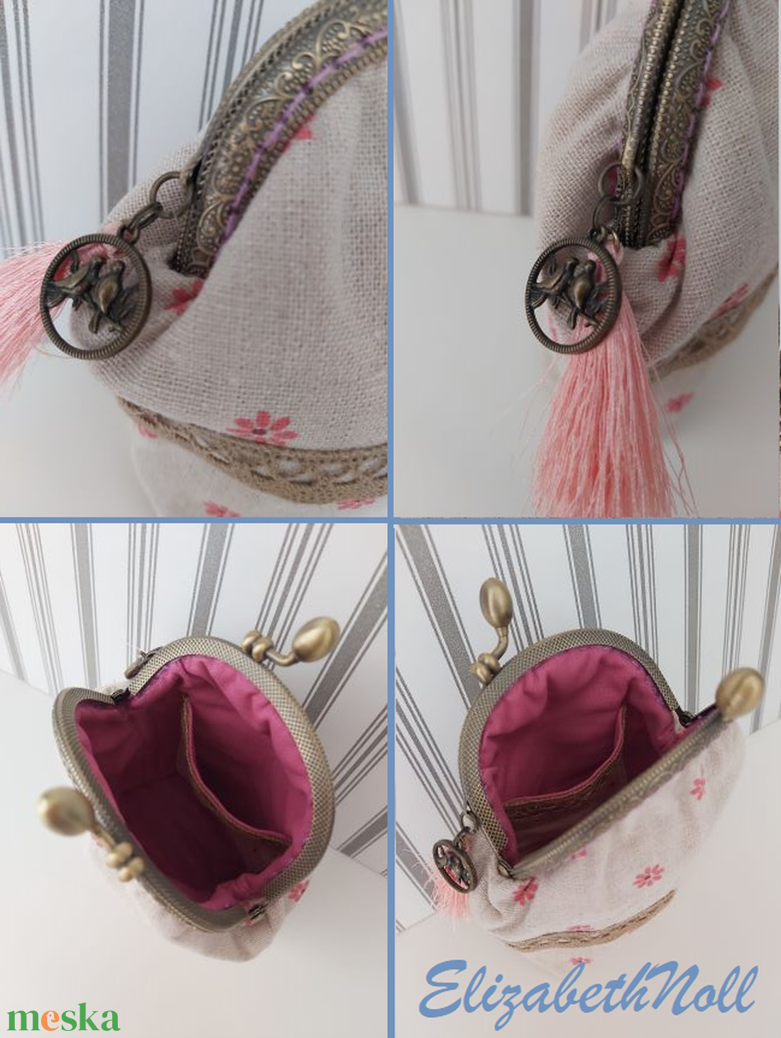 Lenvászon virágos pénztárca, neszesszer - táska & tok - neszesszer - Meska.hu