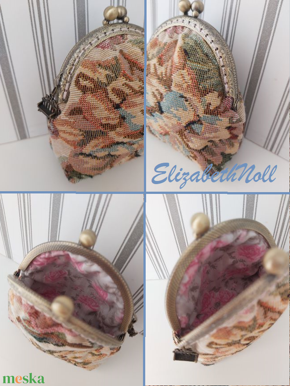 Virágmintás gobelin pénztárca, neszesszer - táska & tok - neszesszer - Meska.hu