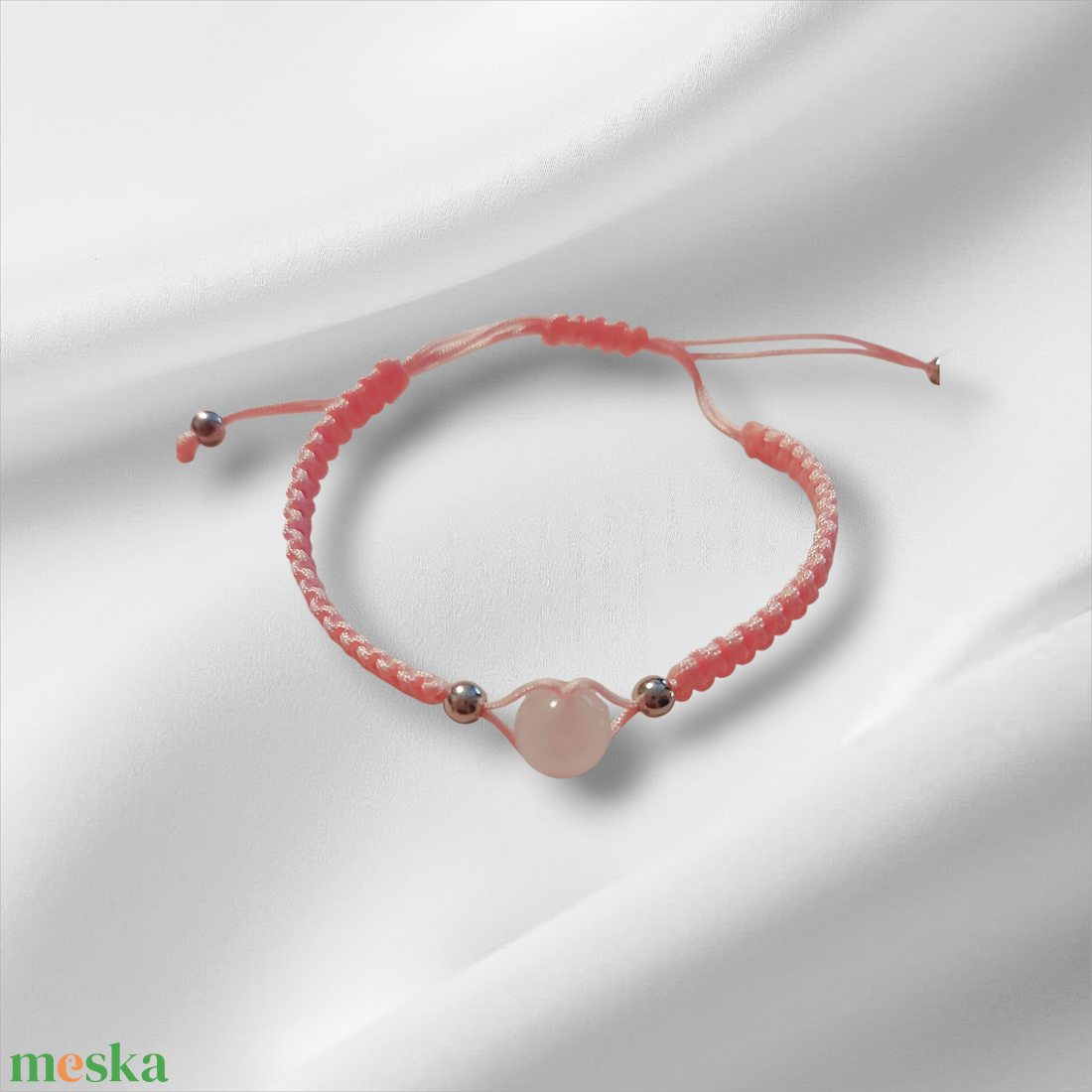 Rózsakvarc karkötő - ékszer - karkötő - fonott karkötő - Meska.hu
