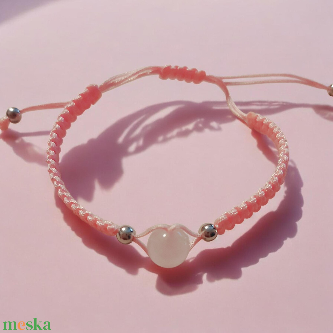 Rózsakvarc karkötő - ékszer - karkötő - fonott karkötő - Meska.hu