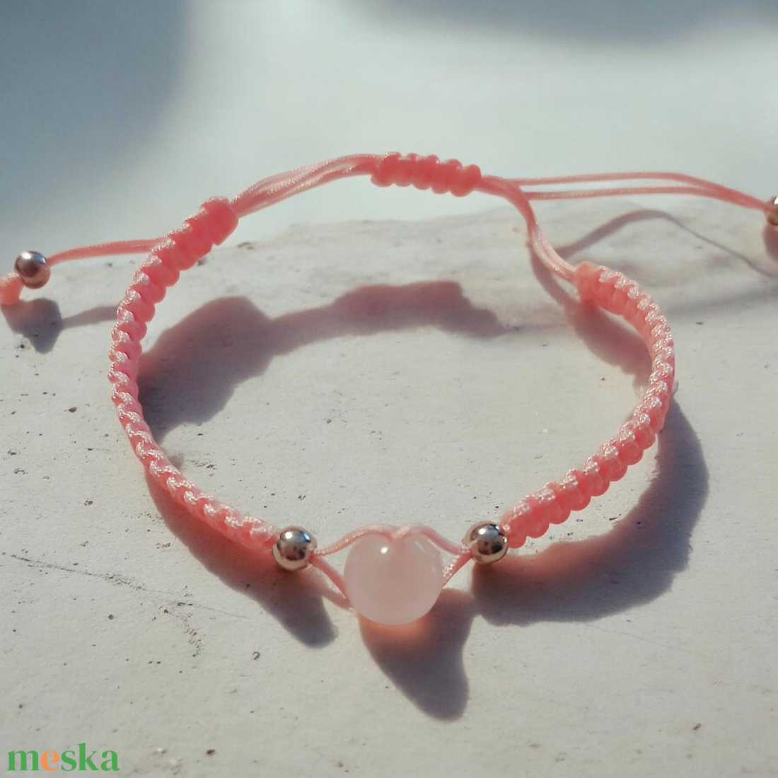 Rózsakvarc karkötő - ékszer - karkötő - fonott karkötő - Meska.hu