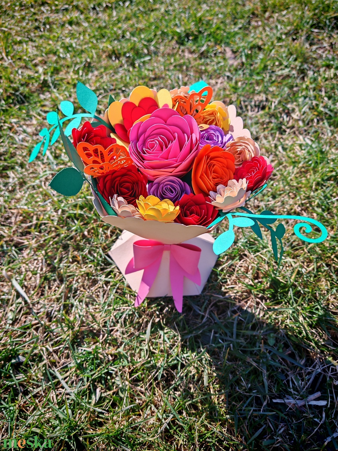 Papír virágcsokor  - otthon & életmód - virágdekoráció - virágdíszek - asztali virágdísz - Meska.hu